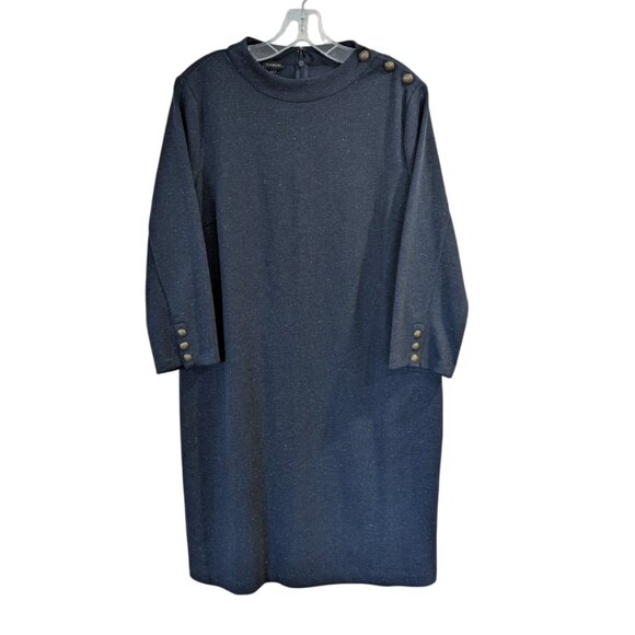 TALBOTS Nwot Heathered Shift Dress L Blue Fleck Navy Blue Retro Style 60's - Picture 4 of 13